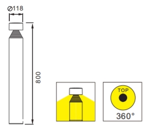 ขนาดโคมไฟ Bollard light DILAN LED 10W